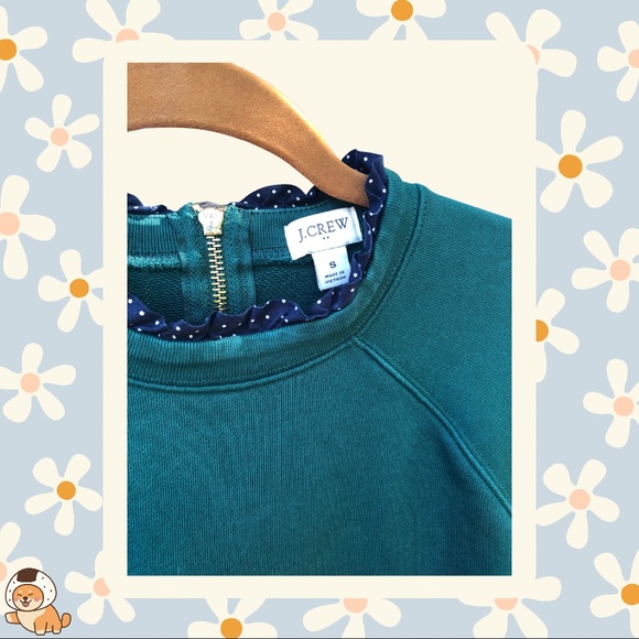 JCrew Forest Green Sweatshirt/Sweater with Ruffle Neck and Sleeves - Picture 7 of 10